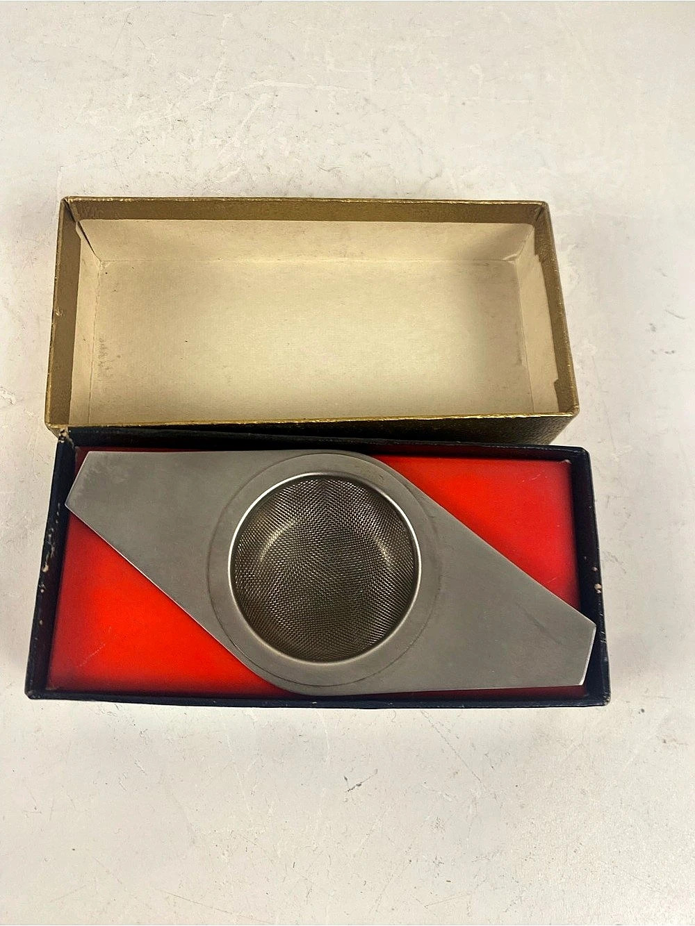 Vintage Stainless Steel Silver Tea Strainer In Original Box Japan